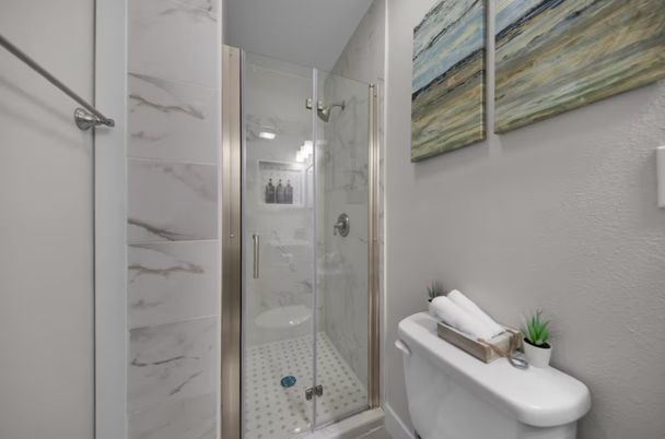 Bathroom, Glass Shower, Interior, Marble Walls