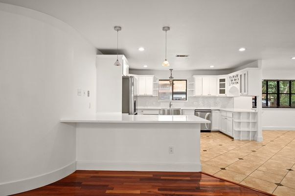 Interior, Kitchen, Pendant Lights, Recessed Lighting, Wood Texture Flooring