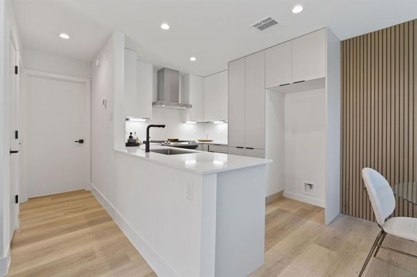 Interior, Kitchen, Recessed Lighting, Wood Texture Flooring