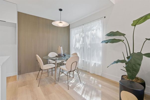 Dining room, Interior, Pendant Lights, Wood Texture Flooring