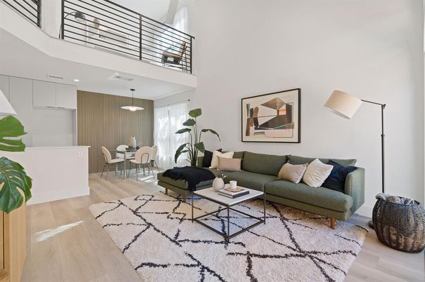 Dining room, Interior, Living room, Pendant Lights, Recessed Lighting, Wood Texture Flooring