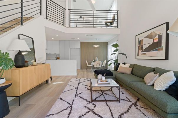 Dining room, Interior, Living room, Pendant Lights, Recessed Lighting, Wood Texture Flooring