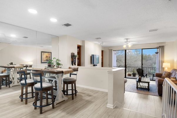Dining room, Interior, Recessed Lighting, Wood Texture Flooring