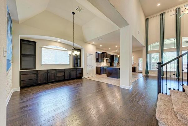 Chandelier, Interior, Kitchen, Pendant Lights, Recessed Lighting, Wood Texture Flooring