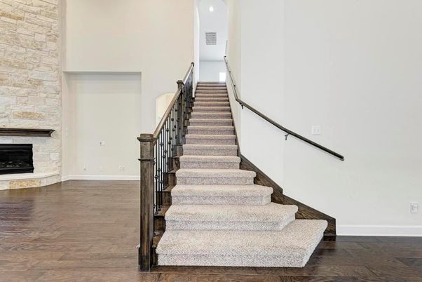 Fireplace, Interior, Recessed Lighting, Stone Walls, Wood Texture Flooring