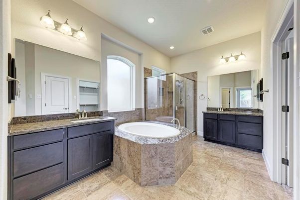 Bathroom, Dual Sink Vanities, Glass Shower, Interior, Recessed Lighting