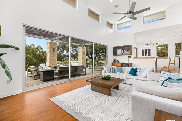 Dining room, Interior, Living room, Pendant Lights, Recessed Lighting, Wood Texture Flooring