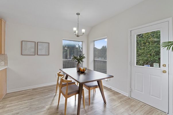 Chandelier, Dining room, Interior, Pendant Lights, Wood Texture Flooring