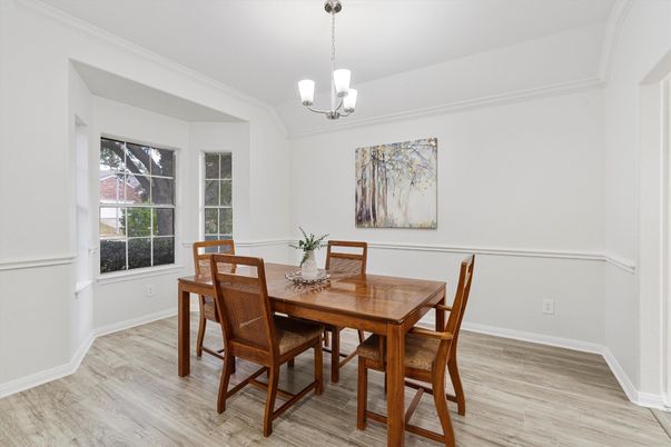 Chandelier, Dining room, Interior, Pendant Lights, Wood Texture Flooring