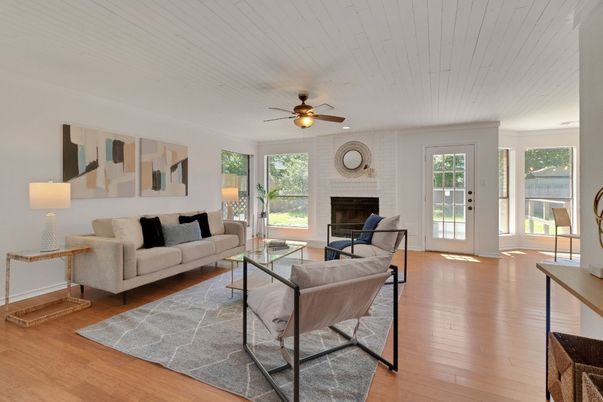 Fireplace, Interior, Living room, Stone Walls, Wood Texture Flooring