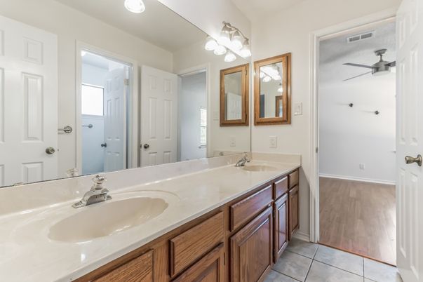 Bathroom, Dual Sink Vanities, Interior, Wood Texture Flooring
