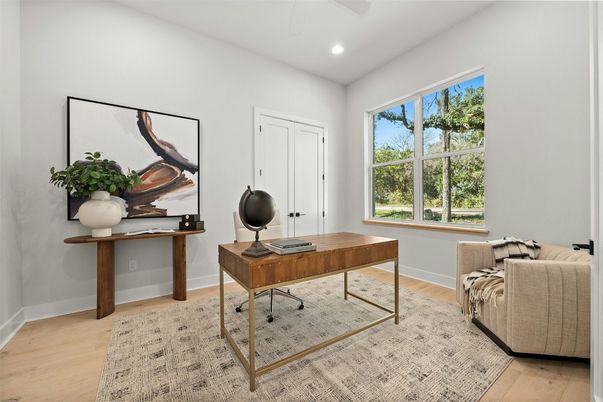 Home Office, Interior, Recessed Lighting, Wood Texture Flooring