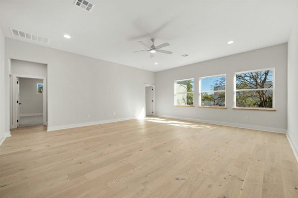 Empty room, Interior, Recessed Lighting, Wood Texture Flooring
