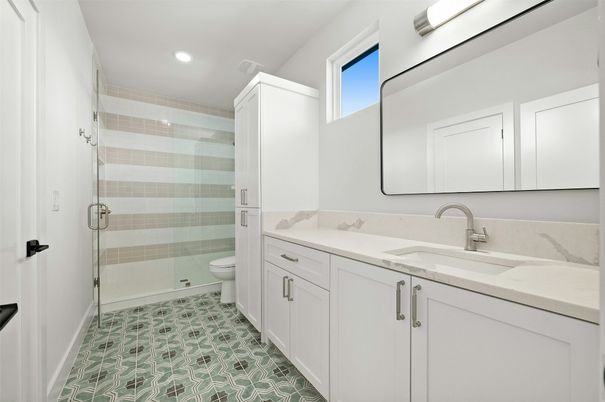 Bathroom, Glass Shower, Interior, Recessed Lighting