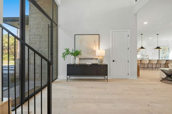 Interior, Kitchen, Pendant Lights, Recessed Lighting, Stone Walls, Wood Texture Flooring