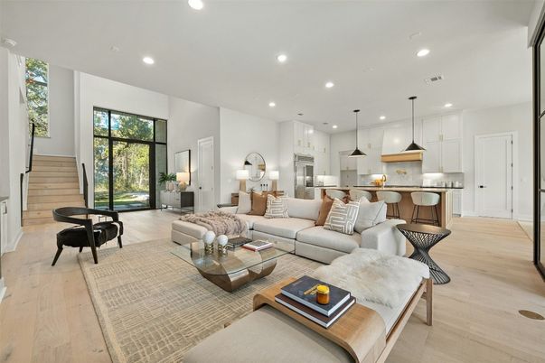 Interior, Kitchen, Living room, Pendant Lights, Recessed Lighting, Stainless Steel Appliances, Wood Texture Flooring