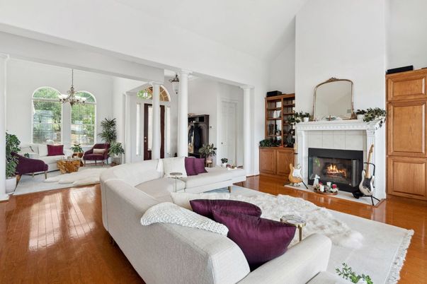 Chandelier, Fireplace, Interior, Living room, Wood Texture Flooring