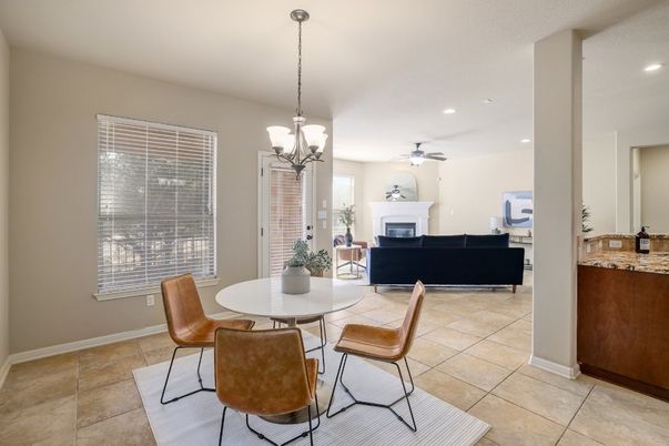 Dining room, Fireplace, Interior, Living room, Pendant Lights, Recessed Lighting