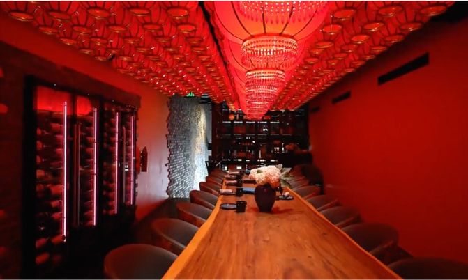 Chandelier, Dining room, Interior, Wine Storage, Wood Texture Flooring