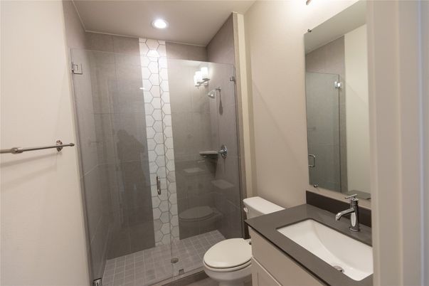 Bathroom, Glass Shower, Interior, Recessed Lighting