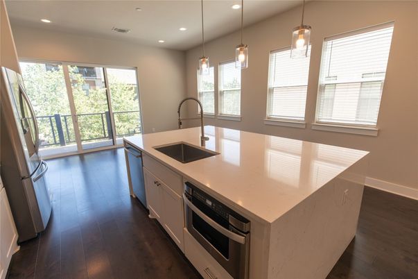 Interior, Kitchen, Pendant Lights, Recessed Lighting, Wood Texture Flooring
