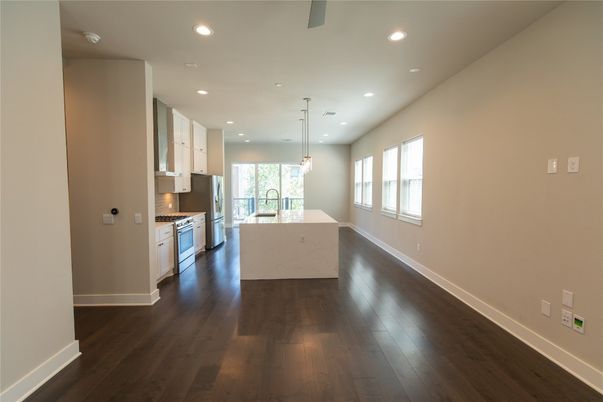 Interior, Kitchen, Pendant Lights, Recessed Lighting, Wood Texture Flooring
