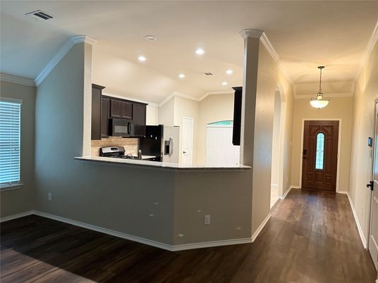 Interior, Kitchen, Pendant Lights, Recessed Lighting, Wood Texture Flooring