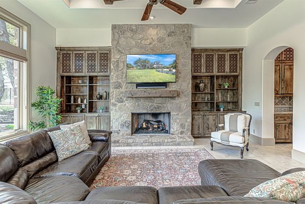Fireplace, Interior, Living room, Stone Walls