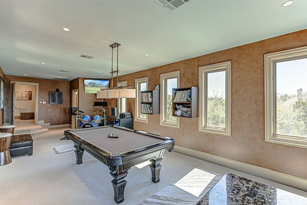 Billiard Table, Game Room, Interior, Pendant Lights, Recessed Lighting