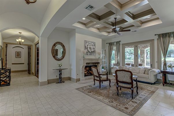 Chandelier, Fireplace, Interior, Living room, Recessed Lighting