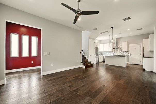 Interior, Kitchen, Pendant Lights, Recessed Lighting, Wood Texture Flooring