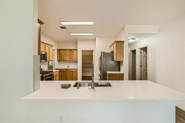 Interior, Kitchen, Recessed Lighting, Wood Texture Flooring