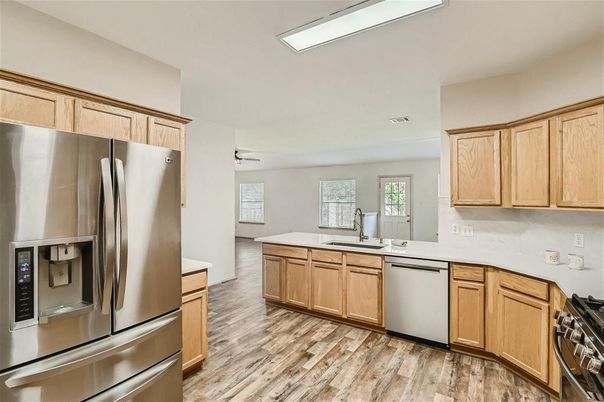 Interior, Kitchen, Stainless Steel Appliances, Wood Texture Flooring