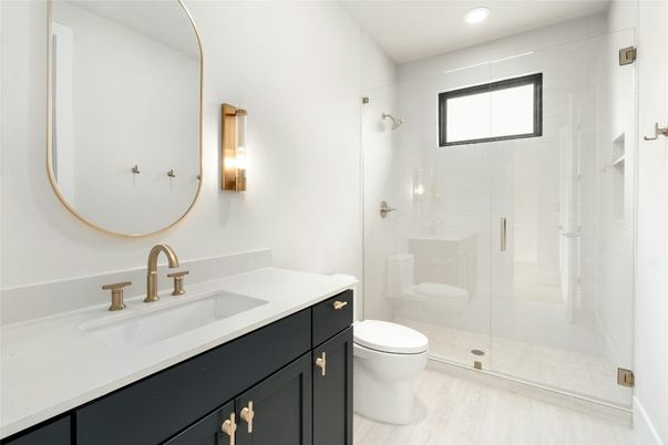 Bathroom, Glass Shower, Interior, Recessed Lighting