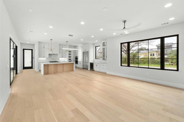 Interior, Kitchen, Pendant Lights, Recessed Lighting, Wood Texture Flooring