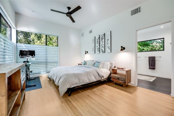 Bedroom, Interior, Recessed Lighting, Wood Texture Flooring