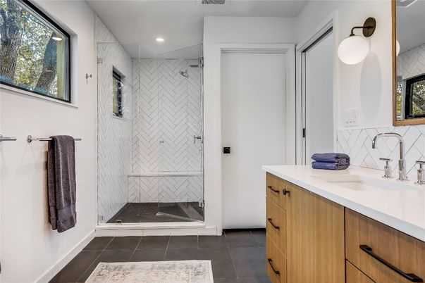 Bathroom, Glass Shower, Interior, Recessed Lighting