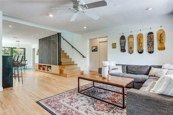 Interior, Living room, Recessed Lighting, Wood Texture Flooring