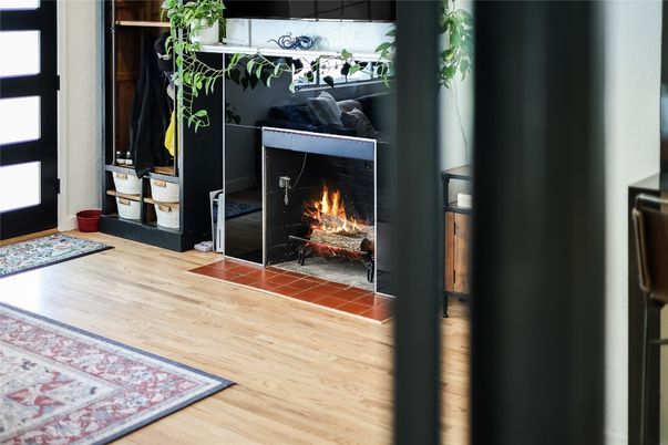 Fireplace, Interior, Wood Texture Flooring