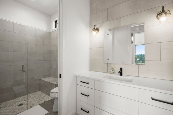Bathroom, Glass Shower, Interior, Recessed Lighting