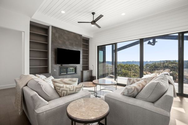 Interior, Living room, Recessed Lighting, Wood Texture Flooring