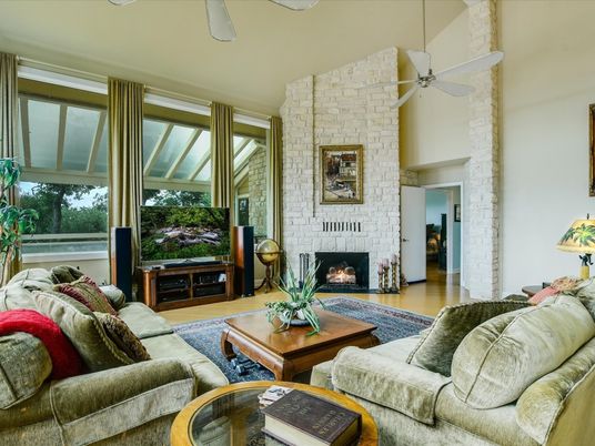Fireplace, Interior, Living room, Stone Walls, Wood Texture Flooring