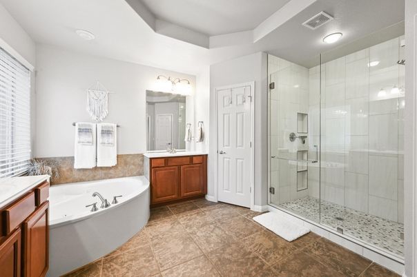 Bathroom, Dual Sink Vanities, Glass Shower, Interior, Recessed Lighting