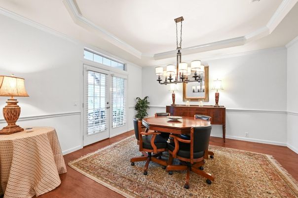 Chandelier, Home Office, Interior, Wood Texture Flooring