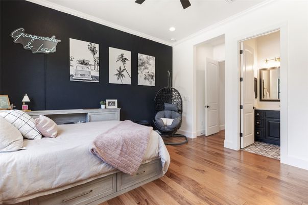Bedroom, Interior, Recessed Lighting, Wood Texture Flooring