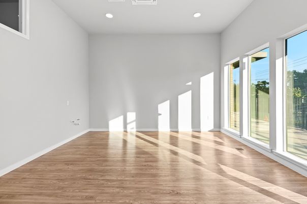 Empty room, Interior, Recessed Lighting, Wood Texture Flooring