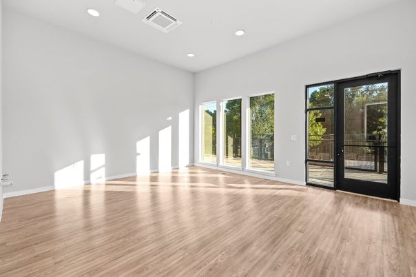 Empty room, Interior, Recessed Lighting, Wood Texture Flooring