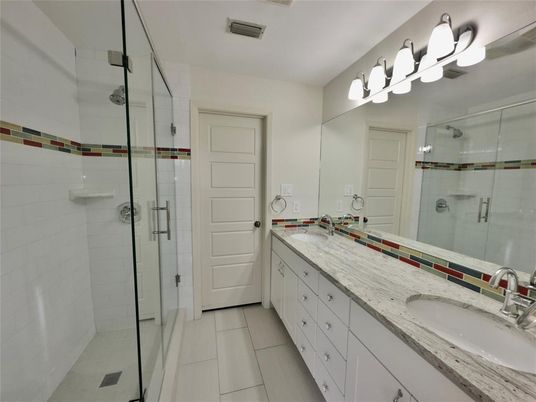 Bathroom, Dual Sink Vanities, Glass Shower, Interior