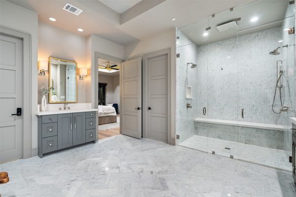 Bathroom, Bedroom, Glass Shower, Interior, Marble, Recessed Lighting