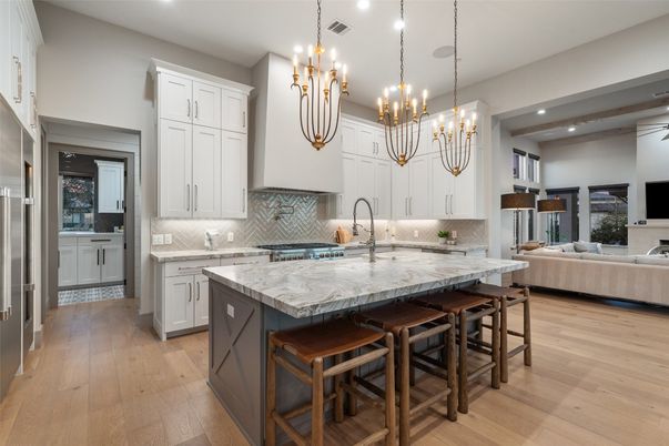 Interior, Kitchen, Living room, Pendant Lights, Recessed Lighting, Stainless Steel Appliances, Wood Texture Flooring
